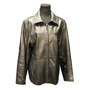 Vintage Charles Klein Black Leather Zip Front Jacket Size L